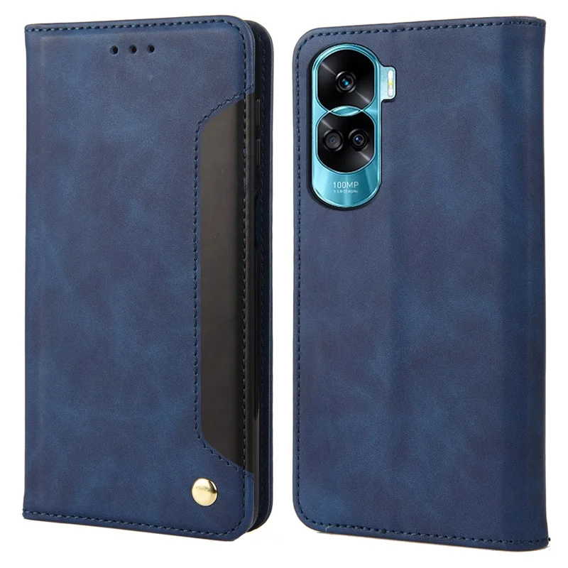 For Honor 90 Lite 5G/X50i 5G Shockproof Skin-touch Cell Phone Leather Case Wallet Phone Stand Cover - Blue