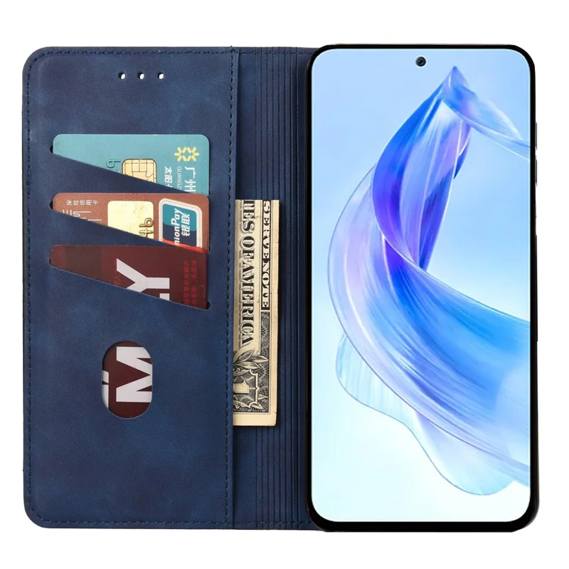 For Honor 90 Lite 5G/X50i 5G Shockproof Skin-touch Cell Phone Leather Case Wallet Phone Stand Cover - Blue