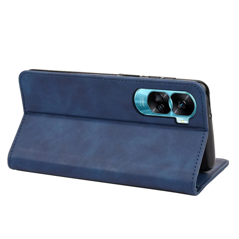 For Honor 90 Lite 5G/X50i 5G Shockproof Skin-touch Cell Phone Leather Case Wallet Phone Stand Cover - Blue