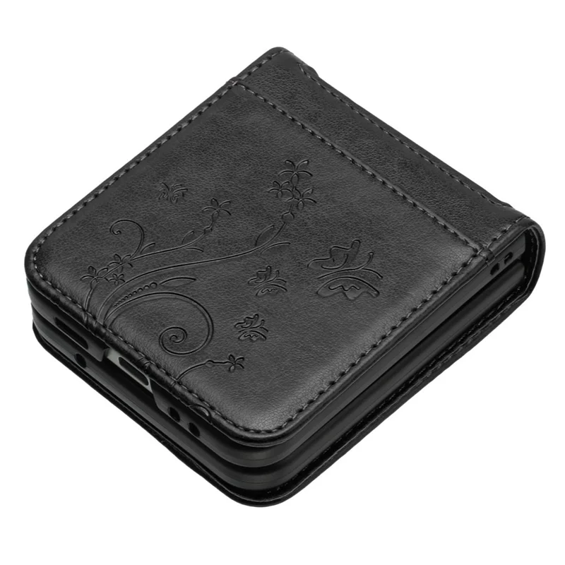 For Samsung Galaxy Z Flip5 5G Phone Case Imprinted Butterflies PU Leather Coated PC Cover - Black