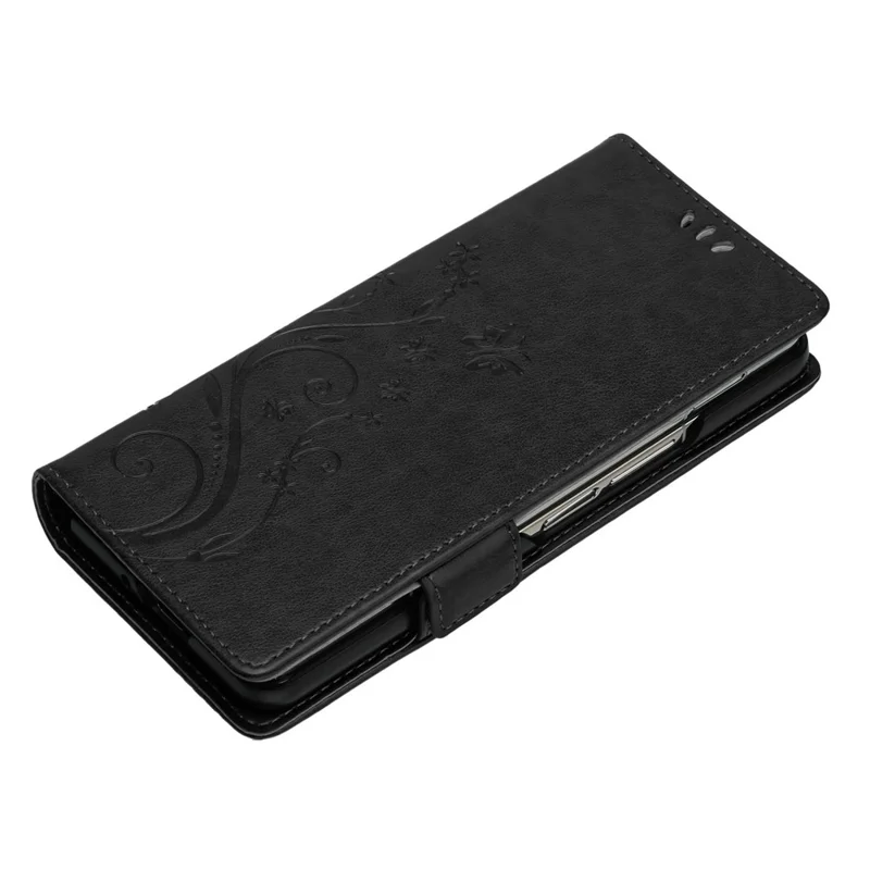 For Samsung Galaxy Z Fold5 5G Imprinted Butterflies Anti-scratch Phone Case PU Leather Wallet Cover Stand with Strap - Black