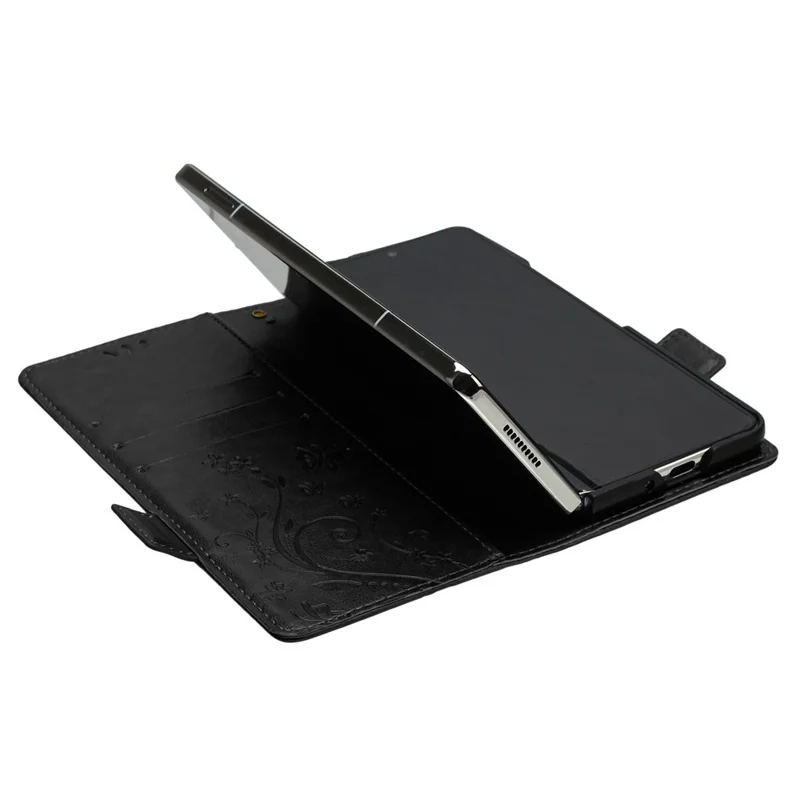 For Samsung Galaxy Z Fold5 5G Imprinted Butterflies Anti-scratch Phone Case PU Leather Wallet Cover Stand with Strap - Black