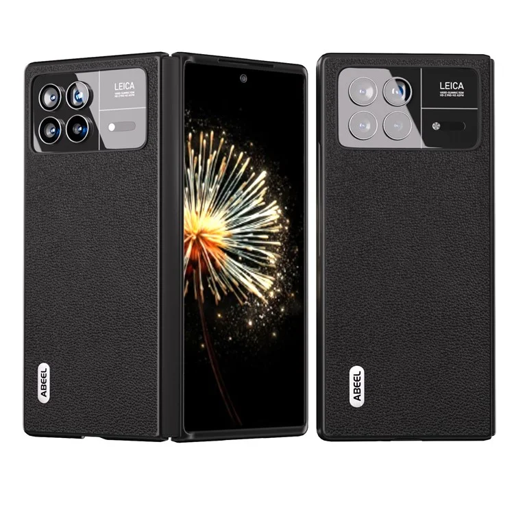 ABEEL Para Xiaomi Mix Fold 3 5G Genuine Cow Leather + PC Phone Case Litchi Texture Shockproof Protection Cover - Black