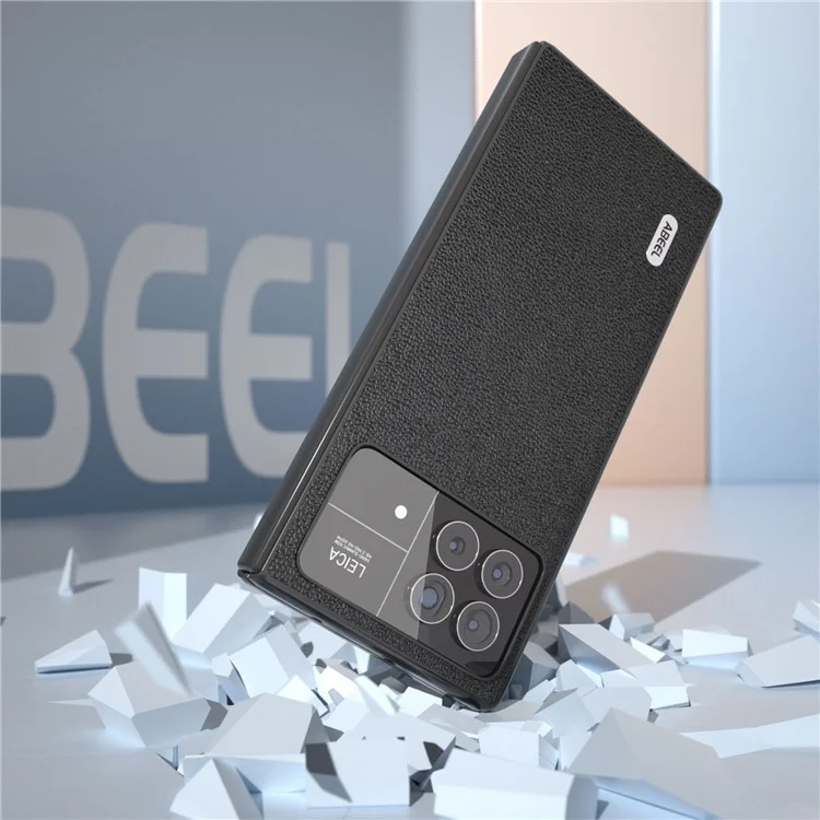ABEEL Para Xiaomi Mix Fold 3 5G Genuine Cow Leather + PC Phone Case Litchi Texture Shockproof Protection Cover - Black