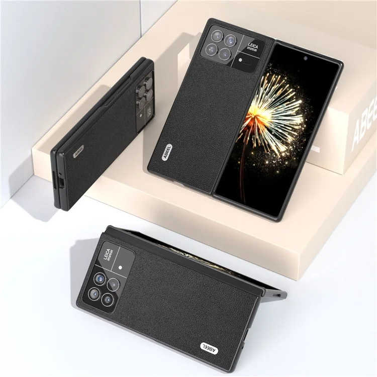 ABEEL Para Xiaomi Mix Fold 3 5G Genuine Cow Leather + PC Phone Case Litchi Texture Shockproof Protection Cover - Black