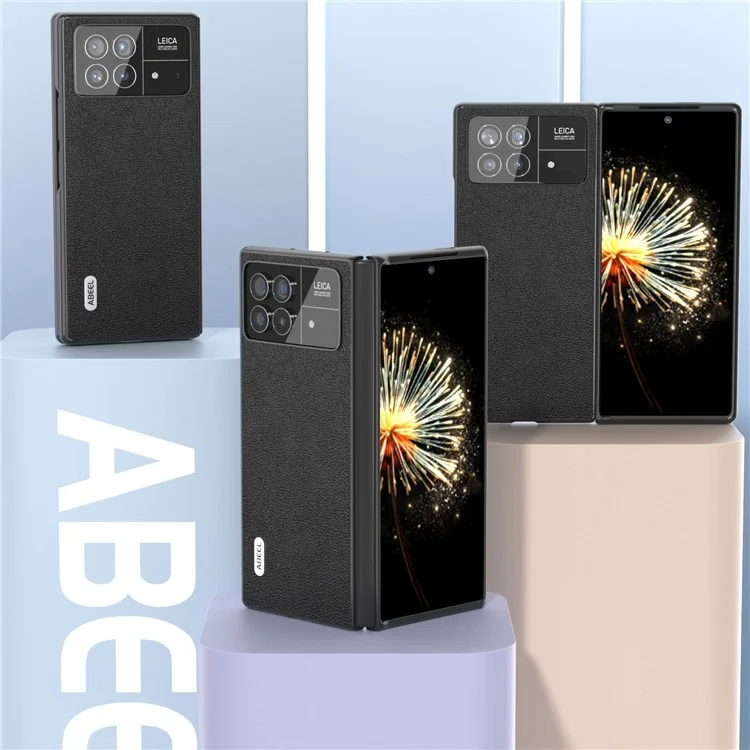 ABEEL Para Xiaomi Mix Fold 3 5G Genuine Cow Leather + PC Phone Case Litchi Texture Shockproof Protection Cover - Black
