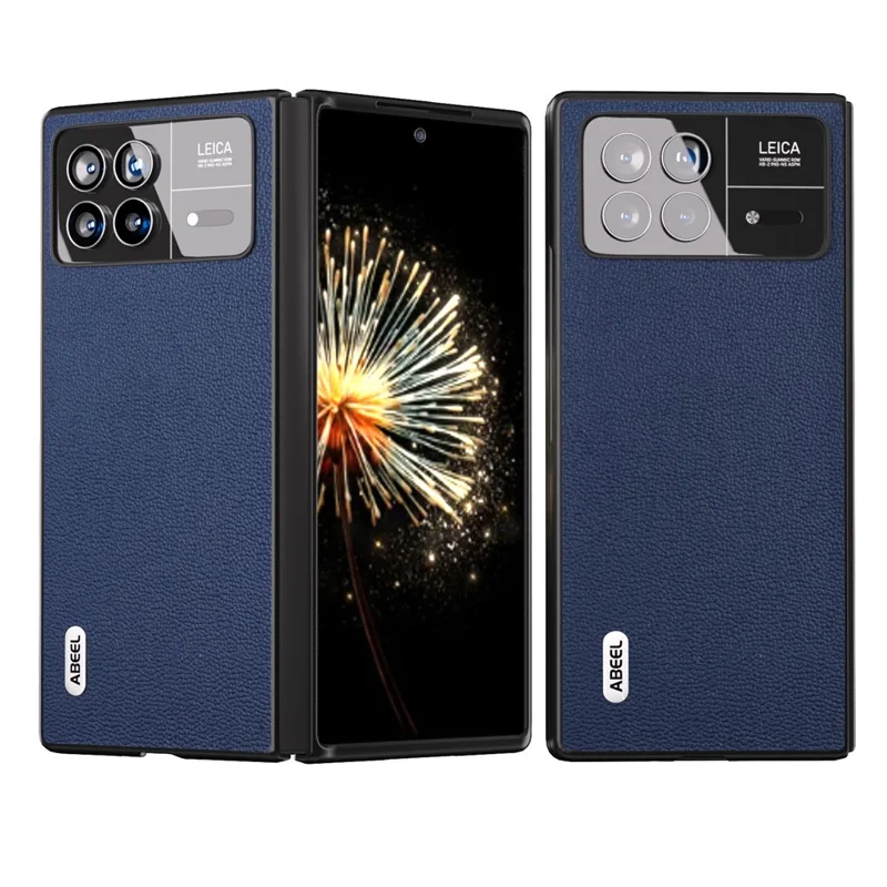 ABEEL For Xiaomi Mix Fold 3 5G Genuine Cow Leather + PC Phone Case Litchi Texture Shockproof Protection Cover - Blue