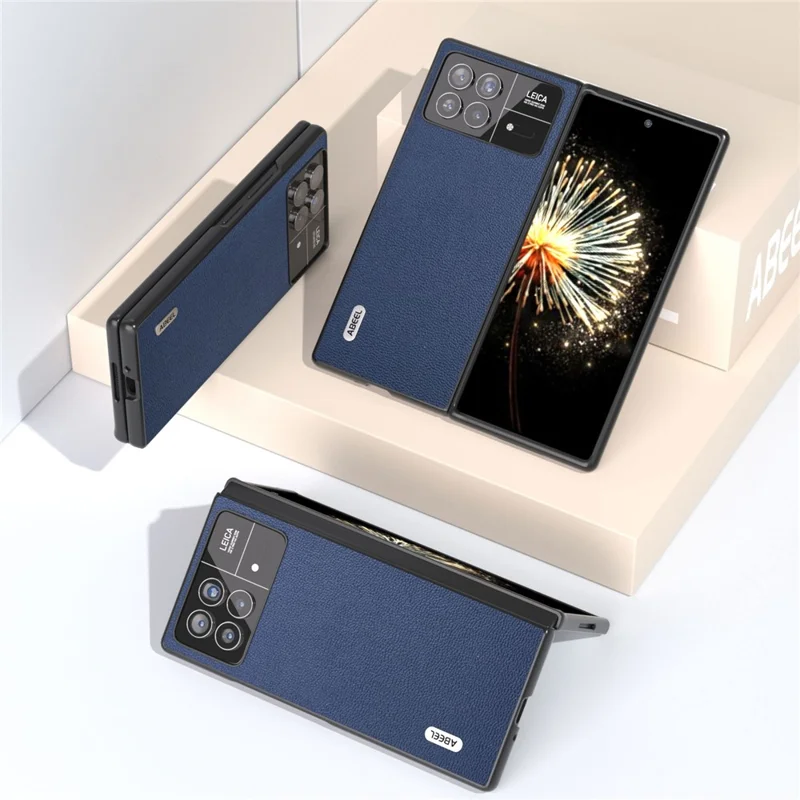 ABEEL For Xiaomi Mix Fold 3 5G Genuine Cow Leather + PC Phone Case Litchi Texture Shockproof Protection Cover - Blue