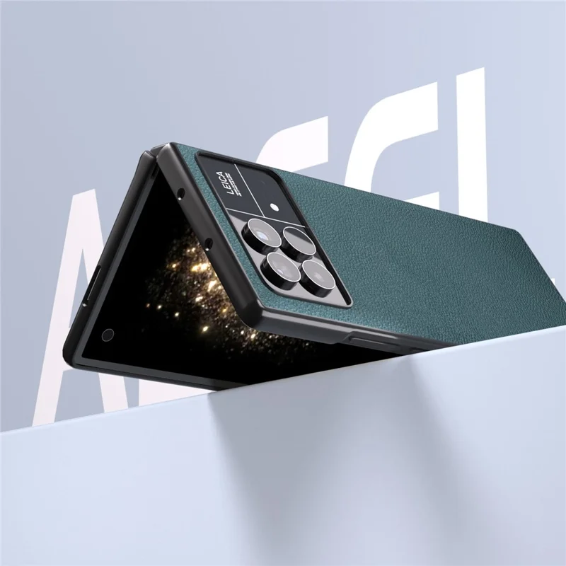 ABEEL Per Xiaomi Mix Fold 3 5G Vera Pelle Bovina + Custodia in PC Texture Litchi Protezione Antiurto - Verde Mezzanotte
