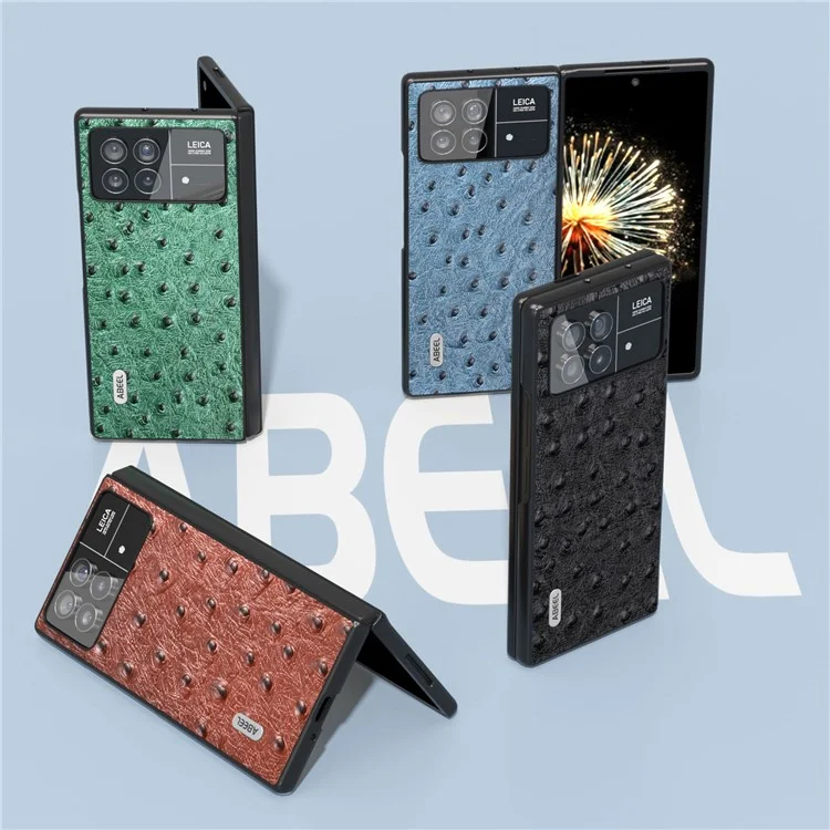ABEEL Pour Xiaomi Mix Fold 3 5G Véritable Cuir de Vache + Étui en PC Texture Autruche Pliable - Bleu