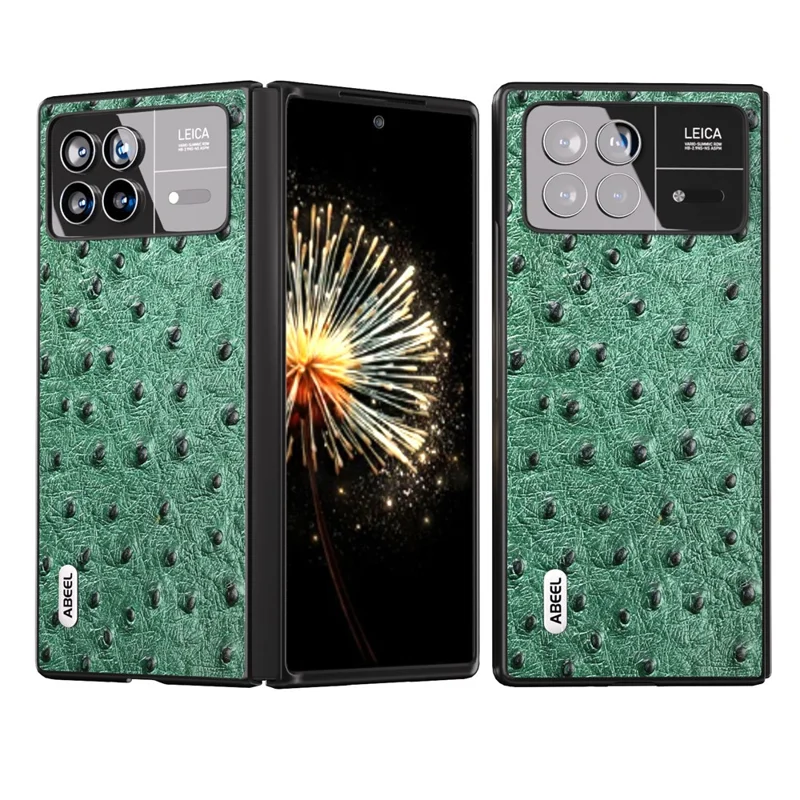 ABEEL For Xiaomi Mix Fold 3 5G Genuine Cow Leather + PC Cover Ostrich Texture Foldable Phone Case - Green