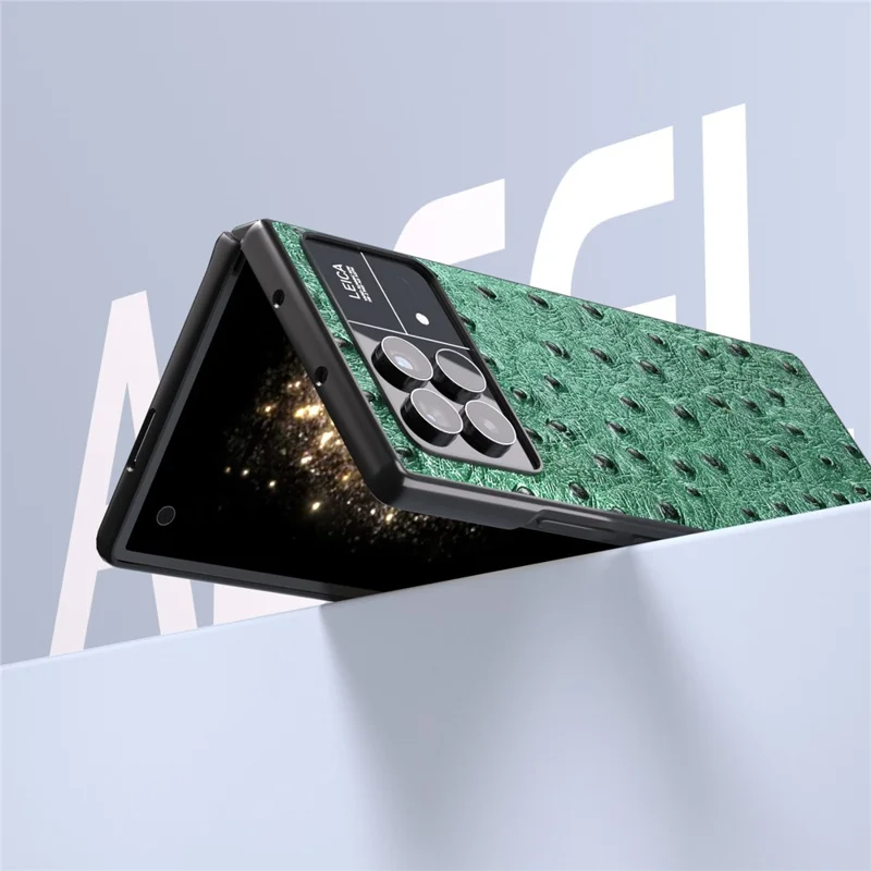 ABEEL For Xiaomi Mix Fold 3 5G Genuine Cow Leather + PC Cover Ostrich Texture Foldable Phone Case - Green