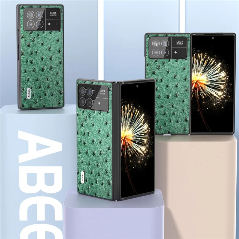 ABEEL For Xiaomi Mix Fold 3 5G Genuine Cow Leather + PC Cover Ostrich Texture Foldable Phone Case - Green