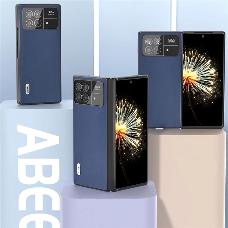 ABEEL For Xiaomi Mix Fold 3 5G Genuine Cow Leather + PC Phone Case Nappa Texture Folding Shockproof Cover - Blue