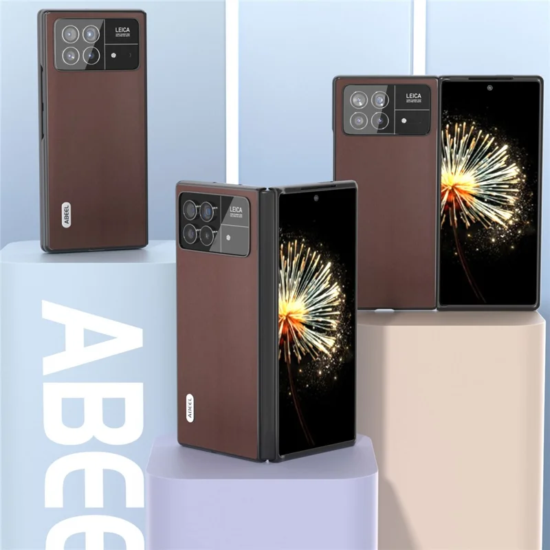 ABEEL For Xiaomi Mix Fold 3 5G Genuine Cow Leather + PC Phone Case Nappa Texture Folding Shockproof Cover - Coffee