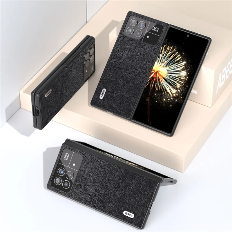 ABEEL For Xiaomi Mix Fold 3 5G PU Leather + Hard PC Shell Retro Litchi Texture Non-Slip Phone Case - Black