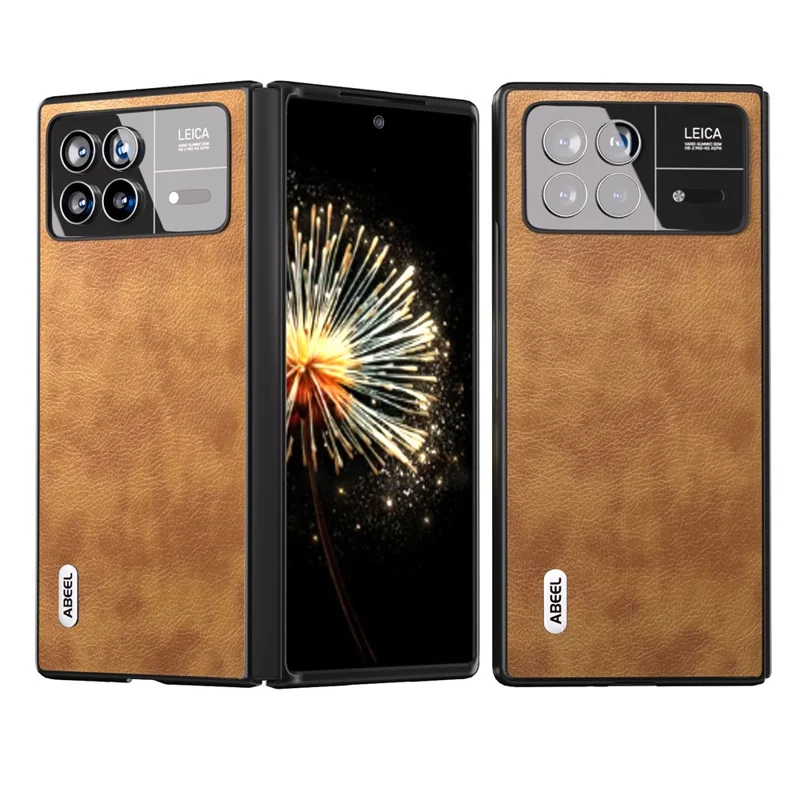 ABEEL For Xiaomi Mix Fold 3 5G PU Leather + Hard PC Shell Retro Litchi Texture Non-Slip Phone Case - Brown