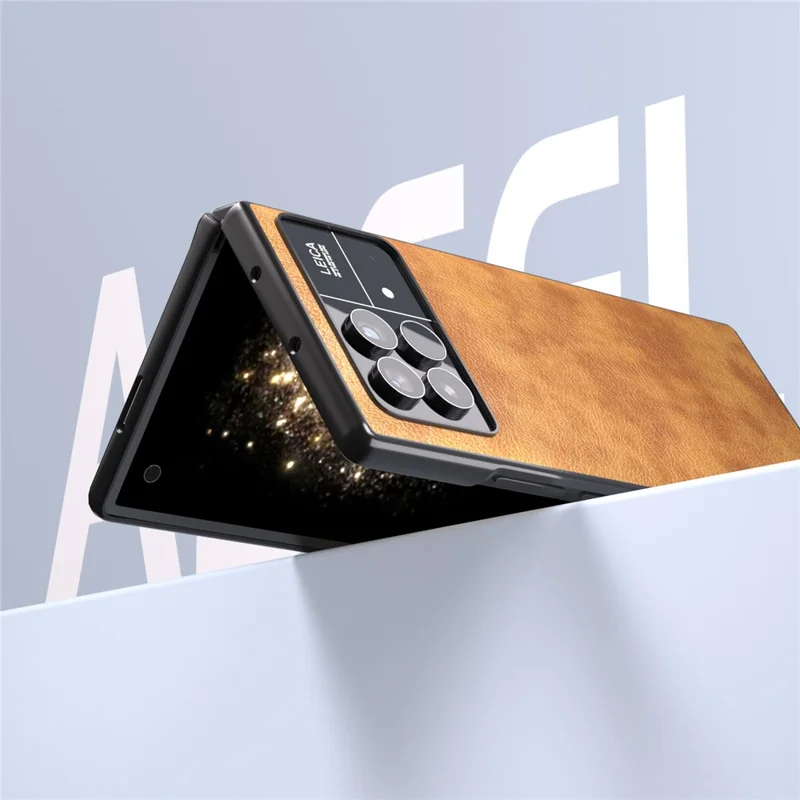ABEEL For Xiaomi Mix Fold 3 5G PU Leather + Hard PC Shell Retro Litchi Texture Non-Slip Phone Case - Brown