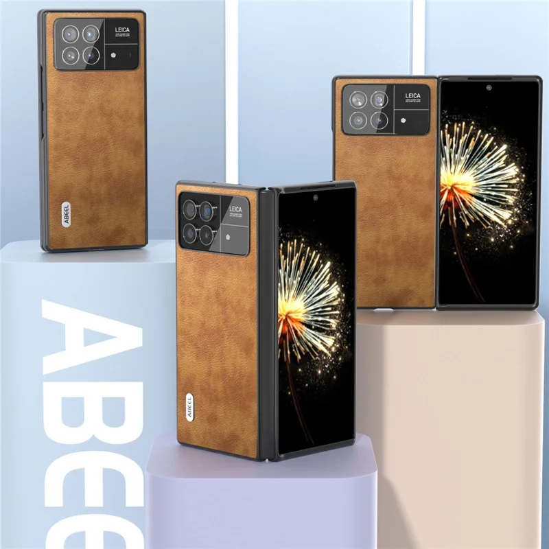 ABEEL For Xiaomi Mix Fold 3 5G PU Leather + Hard PC Shell Retro Litchi Texture Non-Slip Phone Case - Brown