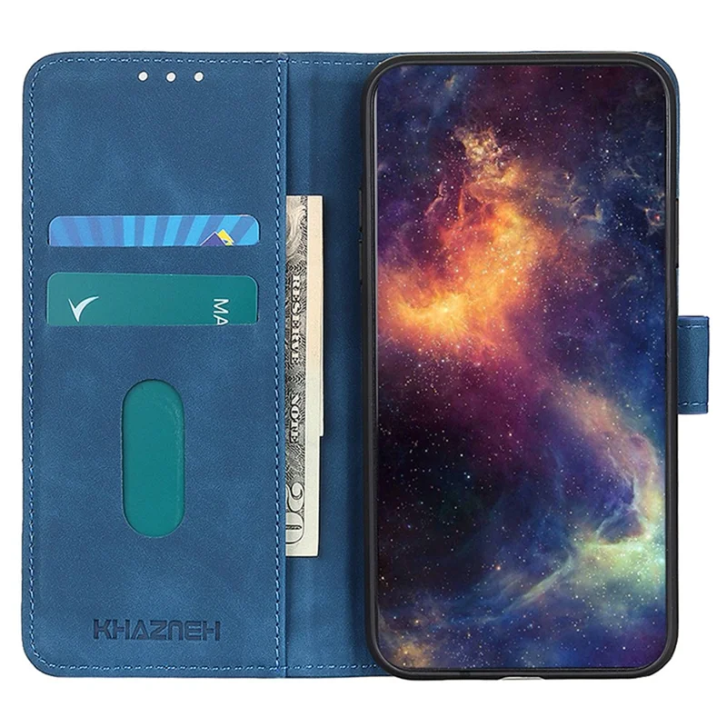 KHAZNEH Para Motorola Moto G14 4G Funda de teléfono con textura retro de piel sintética, soporte y antirayazos - Azul