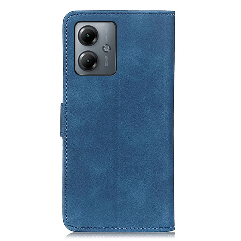 KHAZNEH Para Motorola Moto G14 4G Funda de teléfono con textura retro de piel sintética, soporte y antirayazos - Azul