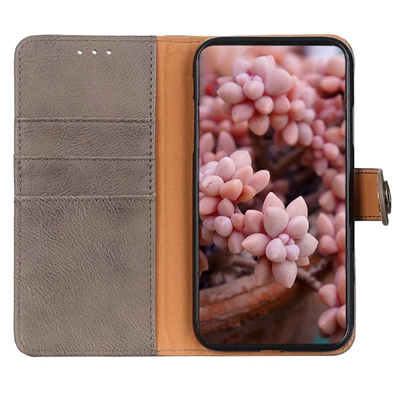 KHAZNEH Para Motorola Moto G14 4G Capa de Telefone de Couro PU Textura de Couro - Cáqui