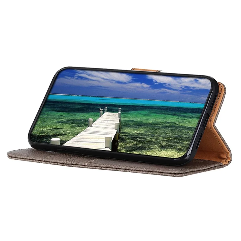 KHAZNEH Para Motorola Moto G14 4G Capa de Telefone de Couro PU Textura de Couro - Cáqui