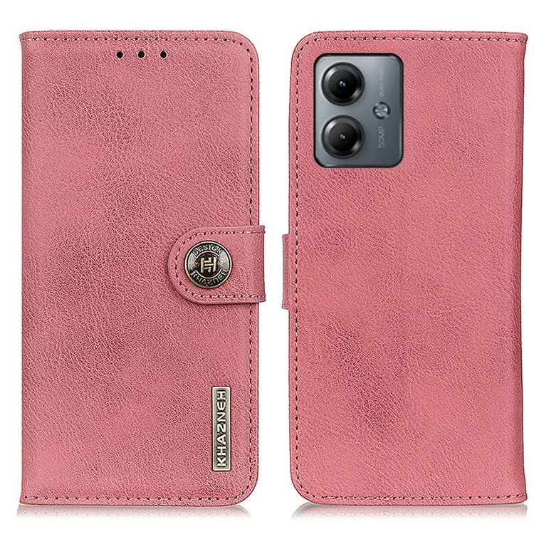KHAZNEH für Motorola Moto G14 4G PU-Ledertelefonabdeckung, Rindslederstruktur, Standfunktion, Brieftasche - Pink