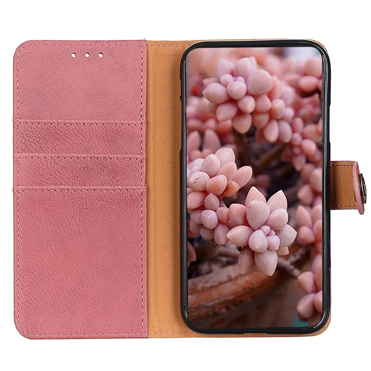 KHAZNEH für Motorola Moto G14 4G PU-Ledertelefonabdeckung, Rindslederstruktur, Standfunktion, Brieftasche - Pink