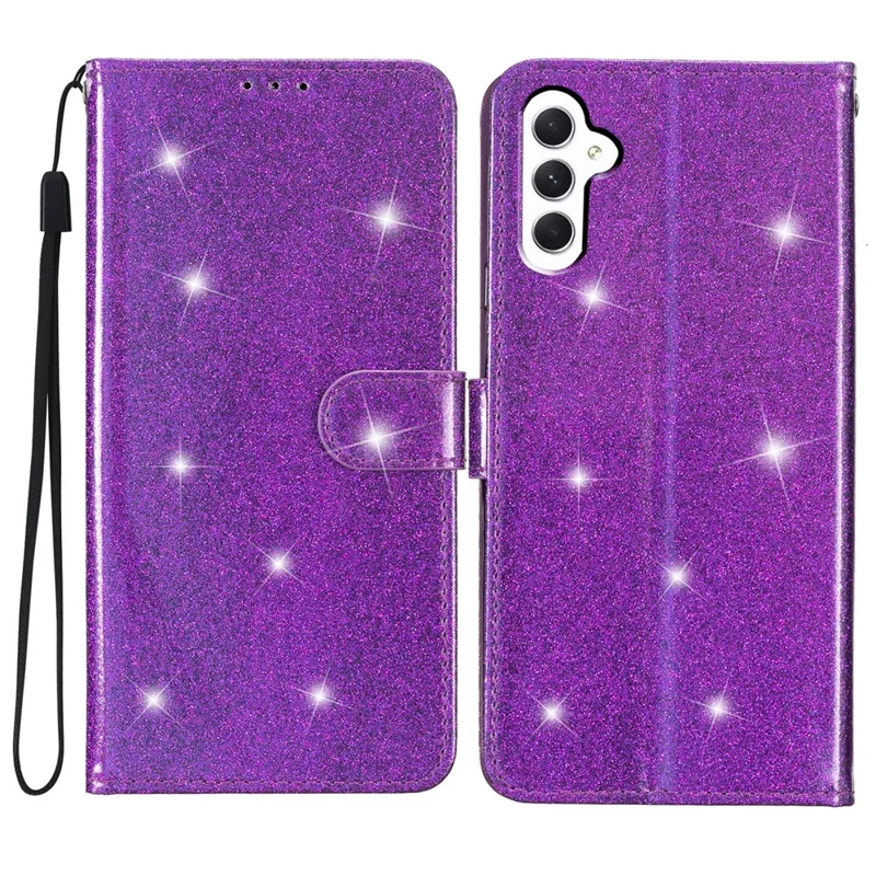 For Samsung Galaxy A24 4G (162.1 x 77.6 x 8.3mm) Glittery Wallet Stand PU Leather Case Drop-proof Phone Cover - Purple