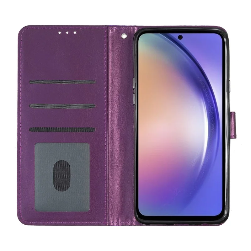 For Samsung Galaxy A24 4G (162.1 x 77.6 x 8.3mm) Glittery Wallet Stand PU Leather Case Drop-proof Phone Cover - Purple