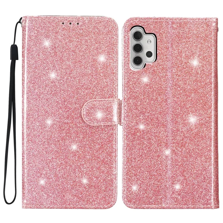 Für Samsung Galaxy A32 5G / M32 5G PU-Leder-Brieftasche, Ständerfall, glitzernd, stoßfest - Roségold