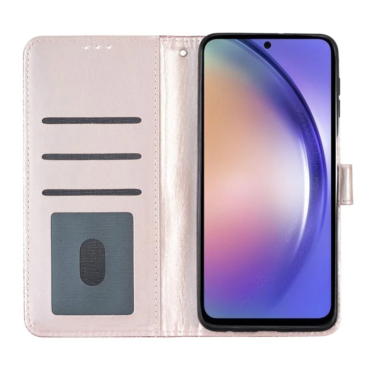 Für Samsung Galaxy A32 5G / M32 5G PU-Leder-Brieftasche, Ständerfall, glitzernd, stoßfest - Roségold