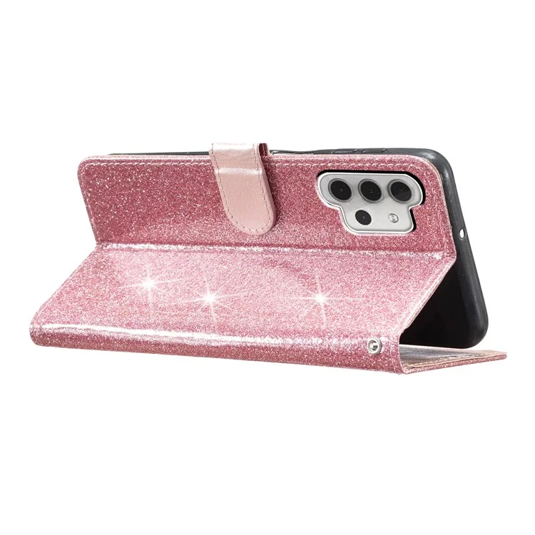 Für Samsung Galaxy A32 5G / M32 5G PU-Leder-Brieftasche, Ständerfall, glitzernd, stoßfest - Roségold