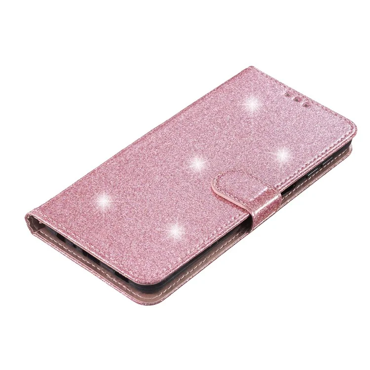 Für Samsung Galaxy A32 5G / M32 5G PU-Leder-Brieftasche, Ständerfall, glitzernd, stoßfest - Roségold