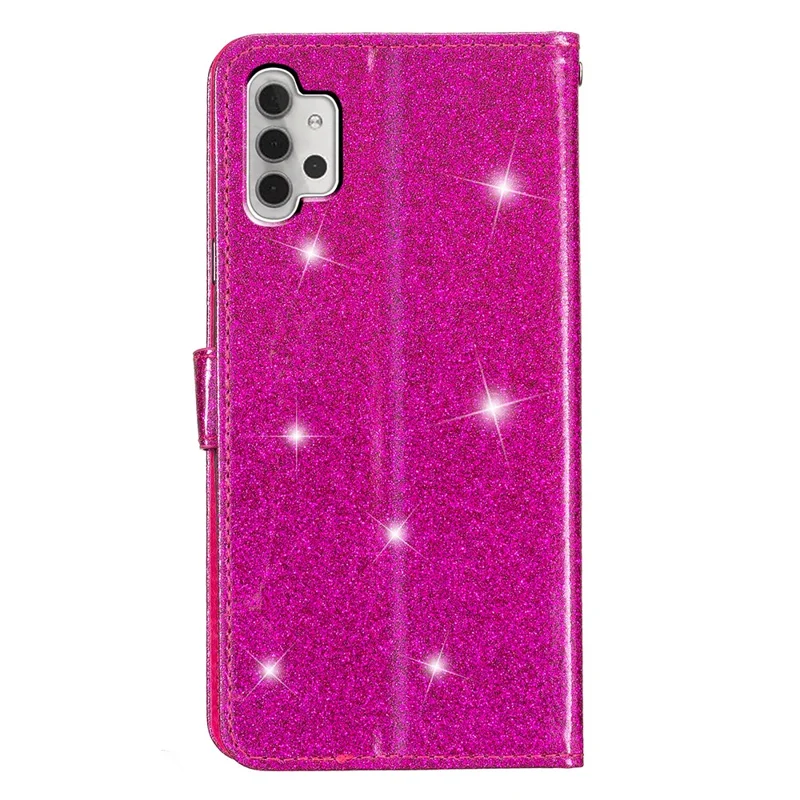 For Samsung Galaxy A32 5G / M32 5G PU Leather Wallet Stand Case Glittery Anti-drop Phone Cover - Rose