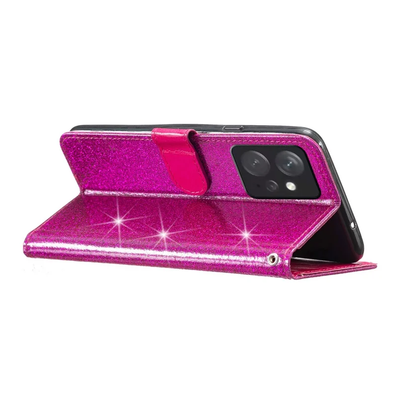 Voor Xiaomi Redmi Note 12 4G Lederen Wallet Stand Case Stootvaste Glitterende Telefoonhoes met Bandje - Roze