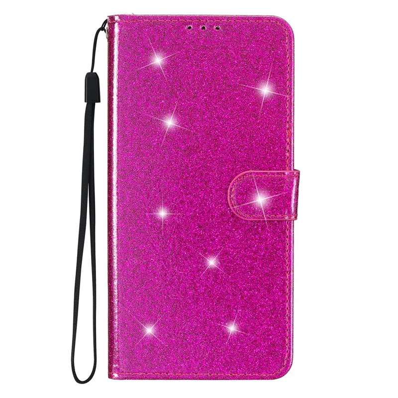 Voor Xiaomi Redmi Note 12 4G Lederen Wallet Stand Case Stootvaste Glitterende Telefoonhoes met Bandje - Roze