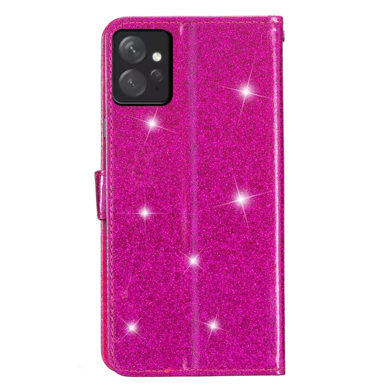 Voor Xiaomi Redmi Note 12 4G Lederen Wallet Stand Case Stootvaste Glitterende Telefoonhoes met Bandje - Roze