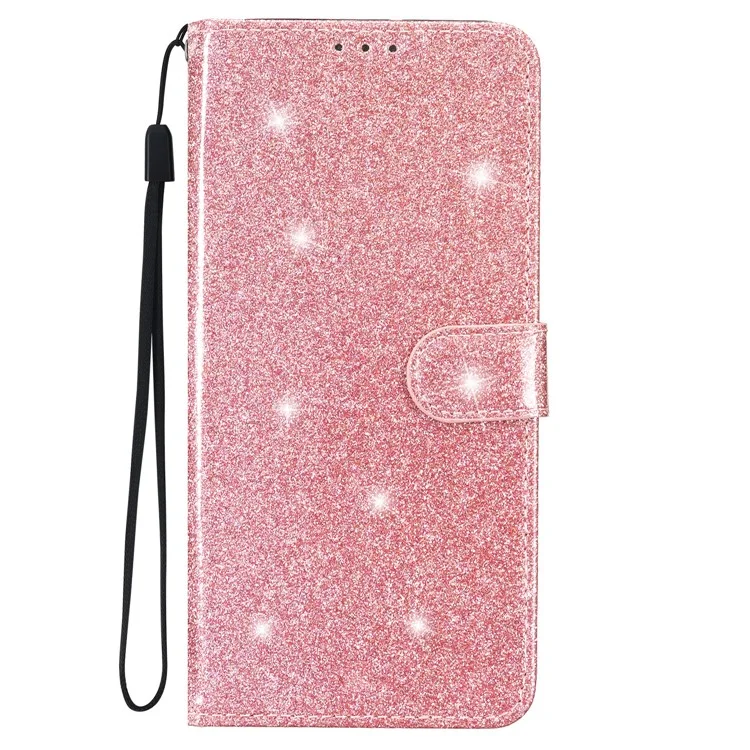 Pour Motorola Moto G62 5G Glittery PU Cuir Portefeuille Stand Case Drop-proof Housse de téléphone - Rose Gold