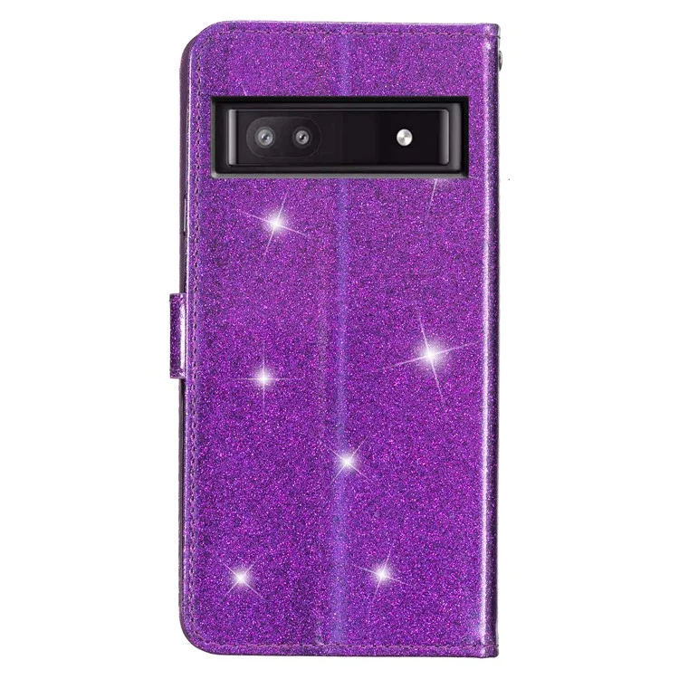 Para Google Pixel 7a Funda de teléfono de piel de PU brillante - Morada