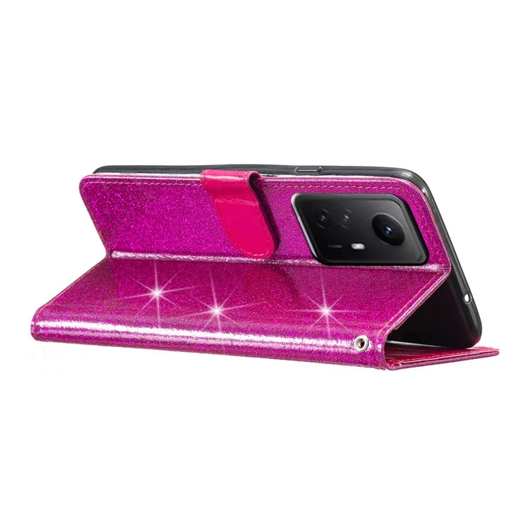 For Xiaomi Redmi Note 12S 4G Leather Wallet Folding Stand Case Drop-proof Glittery Phone Cover - Rose