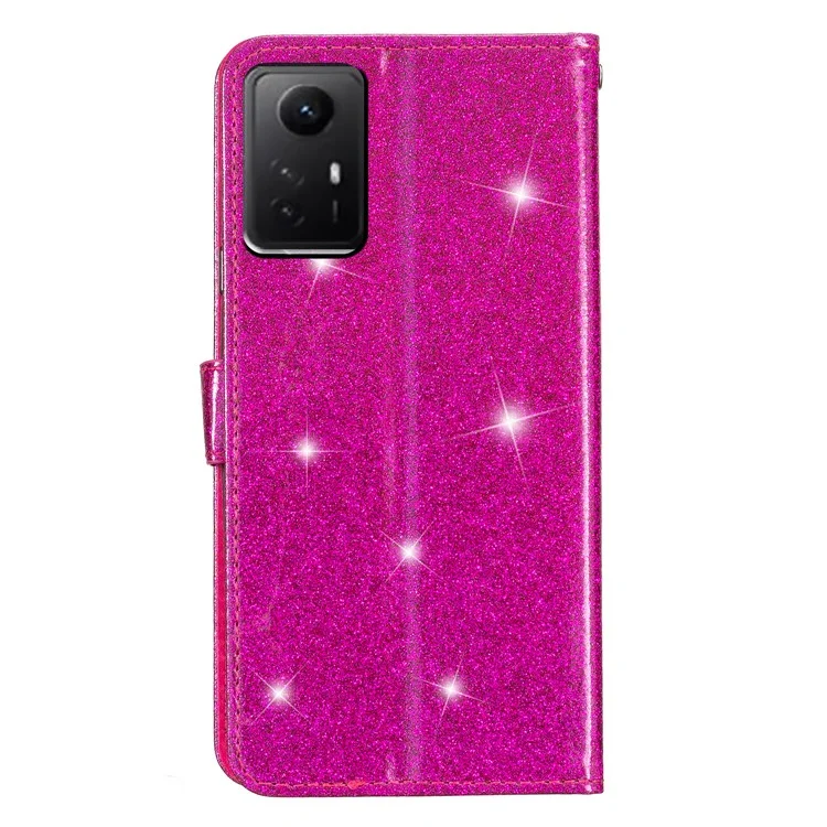 For Xiaomi Redmi Note 12S 4G Leather Wallet Folding Stand Case Drop-proof Glittery Phone Cover - Rose