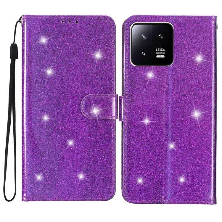 Custodia per telefono in pelle PU glitterata per Xiaomi 13, antiurto, portafoglio, supporto - Viola