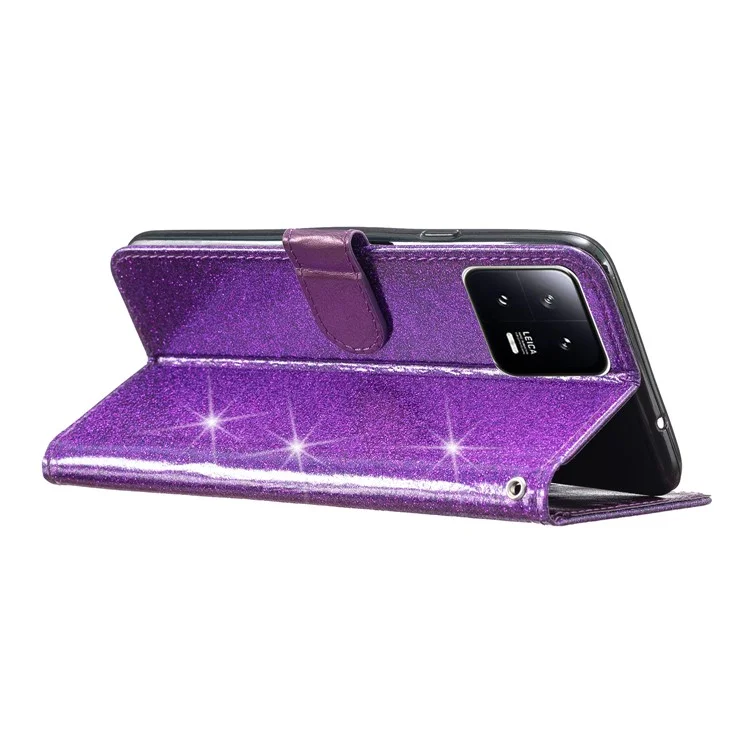 Custodia per telefono in pelle PU glitterata per Xiaomi 13, antiurto, portafoglio, supporto - Viola