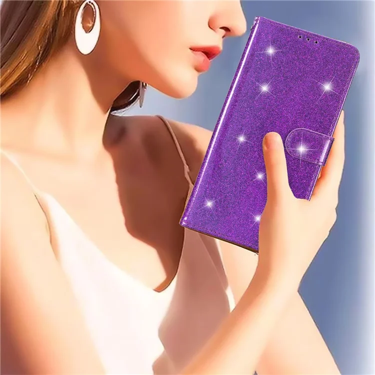 Custodia per telefono in pelle PU glitterata per Xiaomi 13, antiurto, portafoglio, supporto - Viola