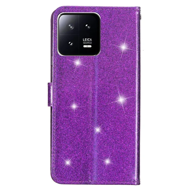 Custodia per telefono in pelle PU glitterata per Xiaomi 13, antiurto, portafoglio, supporto - Viola