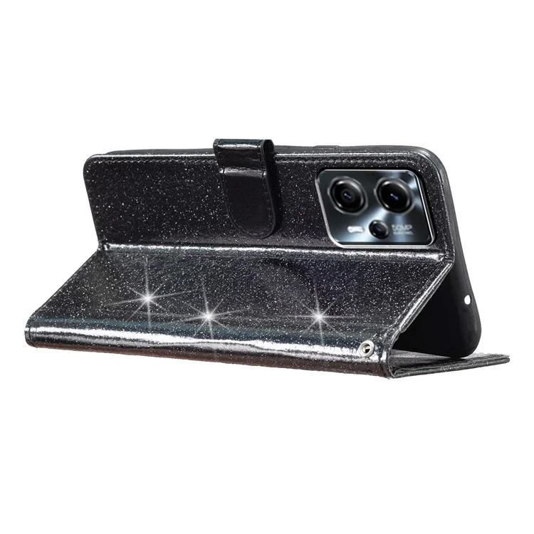 Für Motorola Moto G13 4G / G23 4G Glittery Flip Wallet Stand Ledertasche Anti-Drop Phone Cover - Schwarz