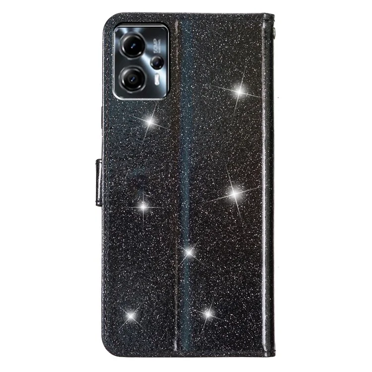 Für Motorola Moto G13 4G / G23 4G Glittery Flip Wallet Stand Ledertasche Anti-Drop Phone Cover - Schwarz