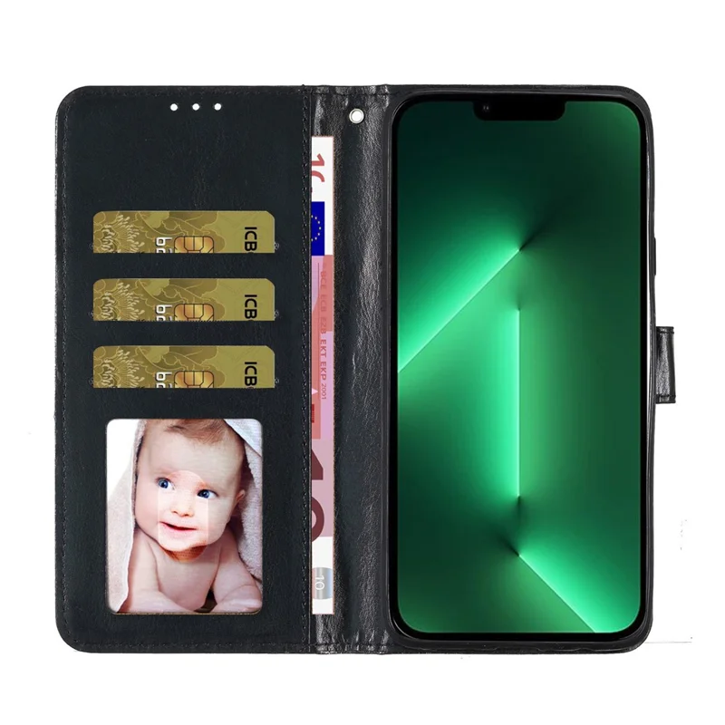 Para iPhone 14 Plus Glittery PU Leather Case Folio Flip Wallet Stand Smartphone Cover - Preto